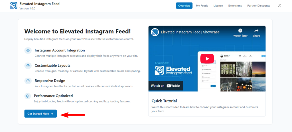start setup wizard Elevated Instagram Feed