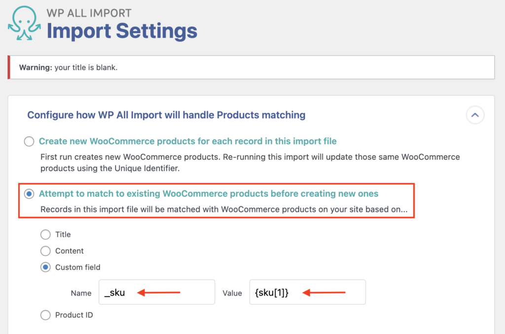 Updating Prices Import Settings Match SKU