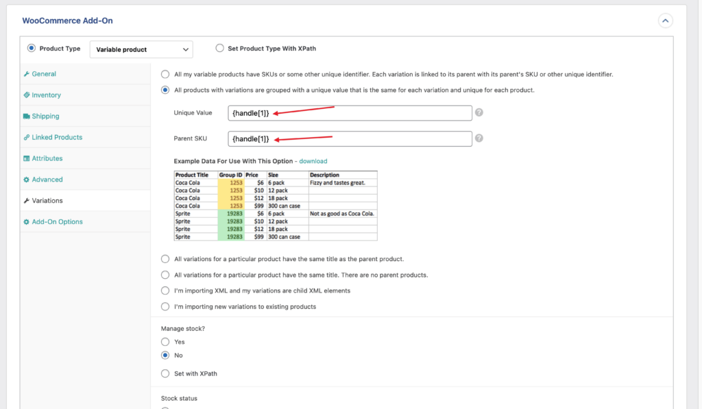 Variations Tab in WooCommerce Add-On Shopify