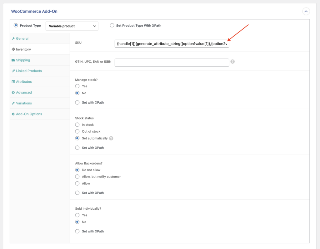 WooCommerce Add-On SKU Example for Shopify